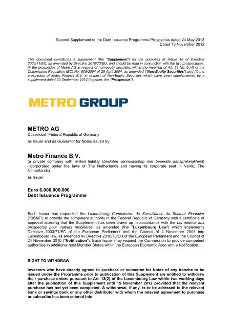 METRO AG Metro Finance B.V. - METRO GROUP