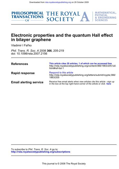 in bilayer graphene Electronic properties and the quantum Hall effect