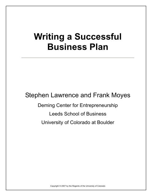 Elements of a Successful Business Plan