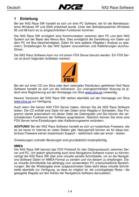 Bedienungsanleitung NX2 Race Software