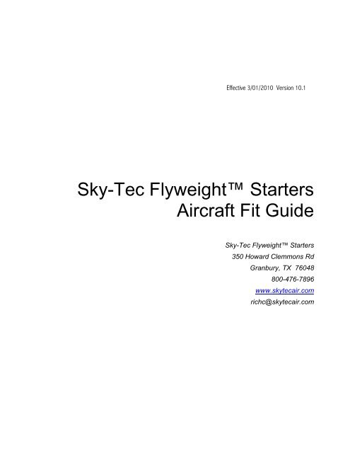 Sky Tec Starter Application Chart