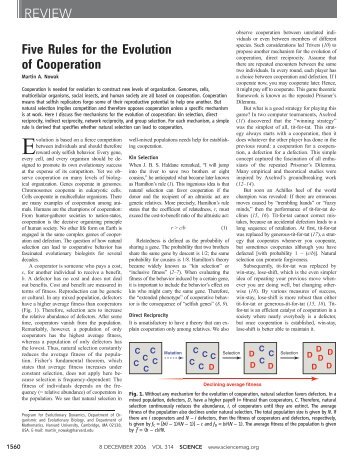 Five rules for the evolution of cooperation - Program for Evolutionary ...