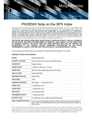 XS0538317024 - SPX PHOENIX - August 2010 - Morgan Stanley IQ