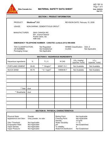 sikagrout 212sr MSDS.pdf - Northland Construction Supplies