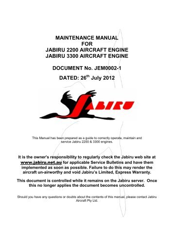 MAINTENANCE MANUAL FOR JABIRU 2200 AIRCRAFT ENGINE ...