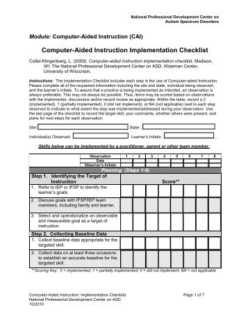 Computer-Aided Instruction Implementation Checklist - National ...