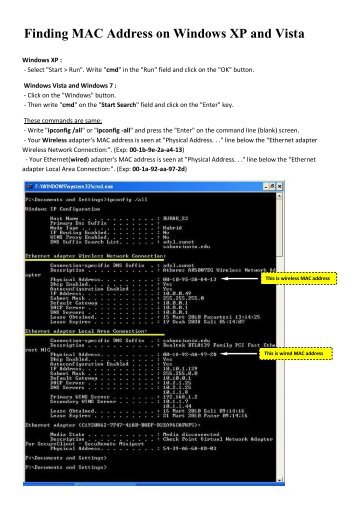 Finding MAC Address on Windows XP and Vista