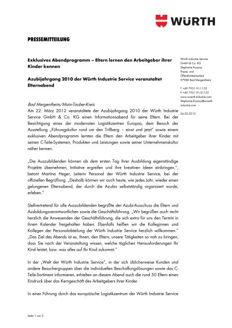 PRESSEMITTEILUNG - WÃ¼rth Industrie Service GmbH & Co. KG
