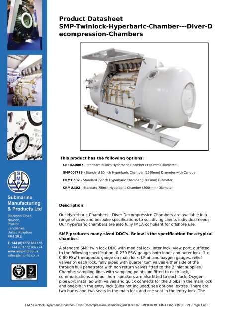 Product Datasheet - Submarine Manufacturing and Products Ltd