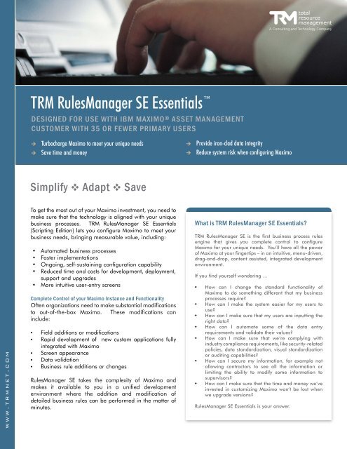 TRM RulesManager SE Essentialsâ¢ - Total Resource Management