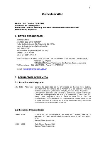 Curriculum Vitae - Centro de Investigaciones del Mar y la Atmosfera