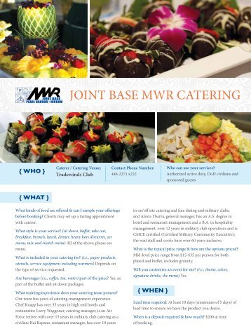 JOINT BASE MWR CATERING - Hawaii Navy MWR