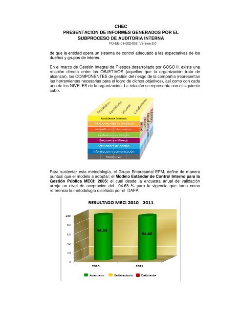 Informe de evaluaciÃ³n del Sistema de Control Interno para el ... - Chec