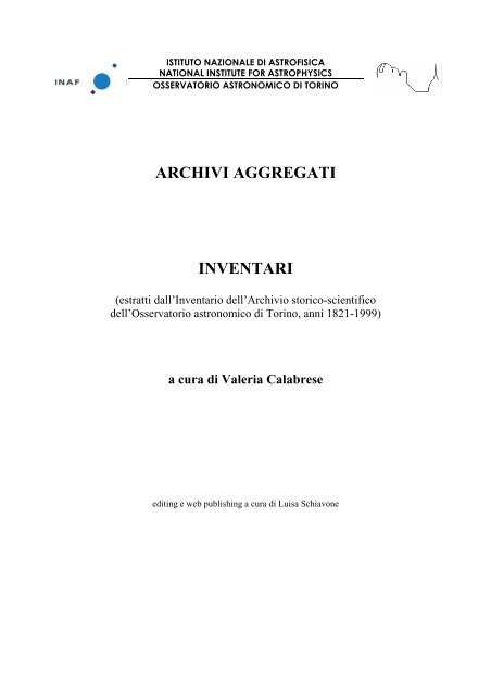 Inventari completi in formato pdf - Osservatorio Astrofisico di Torino