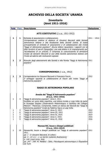 Inventari completi in formato pdf - Osservatorio Astrofisico di Torino