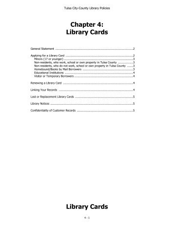 CHAPTER 4: Library Cards - Tulsa City-County Library