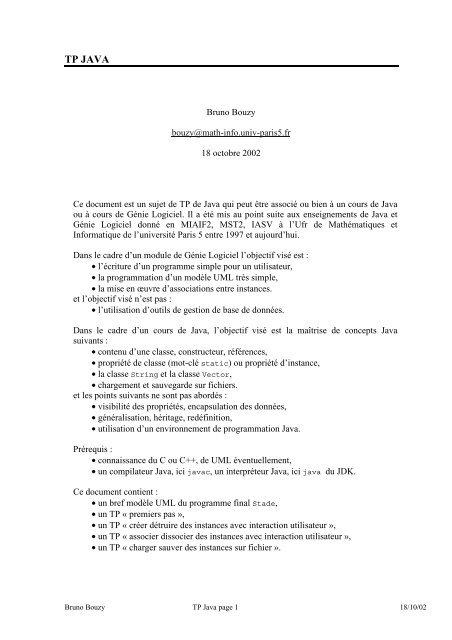 TP JAVA - UFR MathÃ©matiques et Informatique