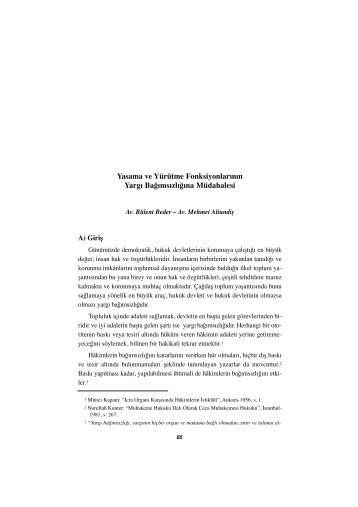 Yasama ve Yürütme Fonksiyonlarının Yargı Bağımsızlığına ...