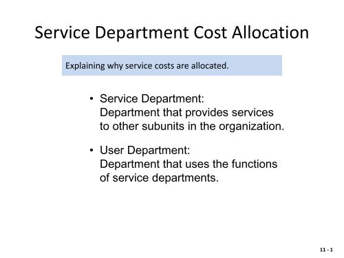 Service Department Cost Allocation - Anna Lee