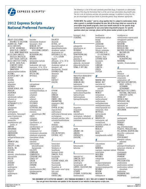 Express Scripts Generics Preferred drug list