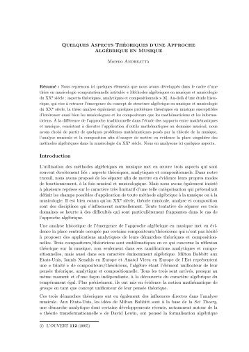Quelques aspects théoriques d'une approche algébrique en musique