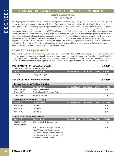 CATALOG 2010-11 - Cascadia Community College