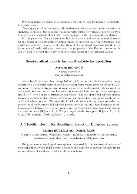 Abstracts - Facultatea de Matematică