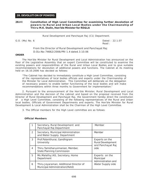 G.O.Ms No.6 RD & PR(C1) Department, dated 22.1.2007 - Tnrd.gov.in