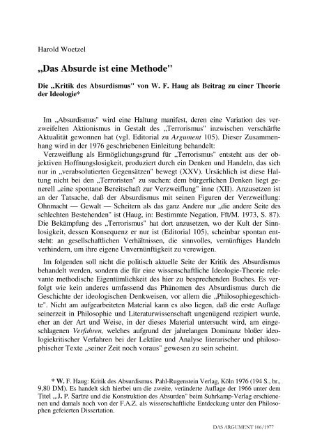 â€žDas Absurde ist eine Methode" - Wolfgang Fritz Haug