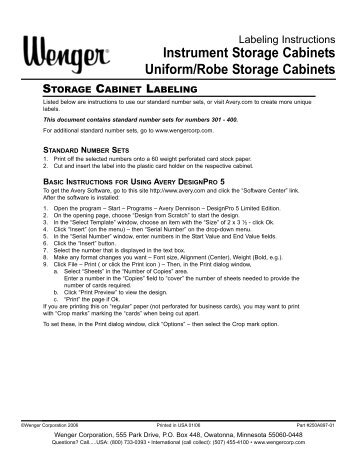 Cabinet Numbers 301-400 - Wenger Corporation