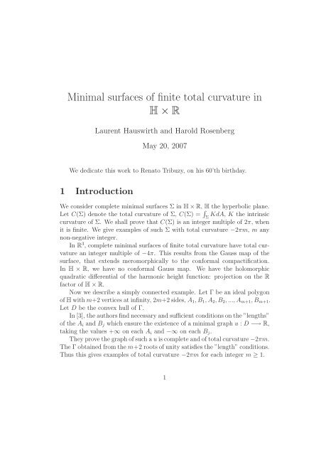 Minimal surfaces of finite total curvature in H × R - IMPA