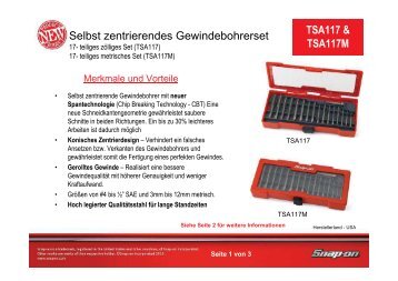 Selbst zentrierendes Gewindebohrerset TSA117 & TSA117M