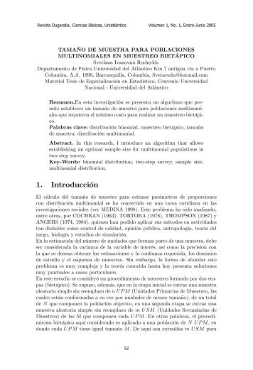 tamaÃ±o de muestra para las poblaciones - Universidad del AtlÃ¡ntico
