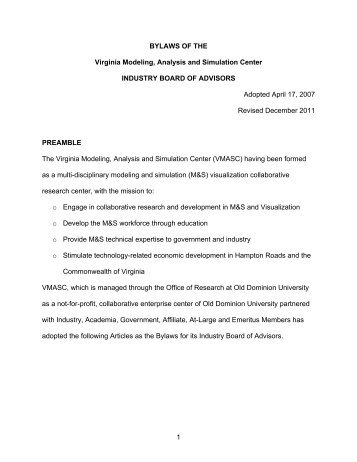 VMASC Advisory Board Bylaws - the Virginia Modeling, Analysis ...