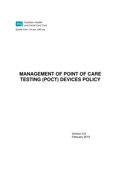 Pcree Testing Policy Point of Care Testing Policy - Southern Health and Social Care Trust