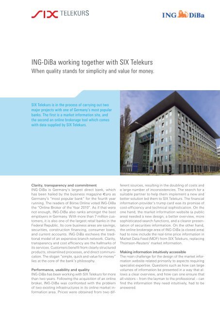ING-DiBa working together with SIX Telekurs - SIX Financial ...