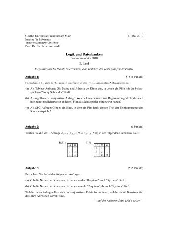 Logik und Datenbanken 1. Test - Theorie komplexer Systeme ...