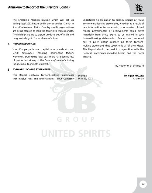 UBHL annual report - United Spirits Limited