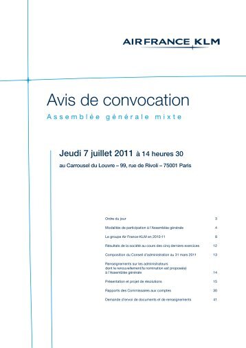 Avis de convocation - Air France-KLM Finance