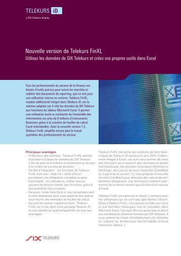 Nouvelle version de Telekurs FinXL - SIX Financial Information