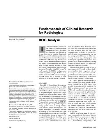 Fundamentals of Clinical Research for Radiologists ROC Analysis