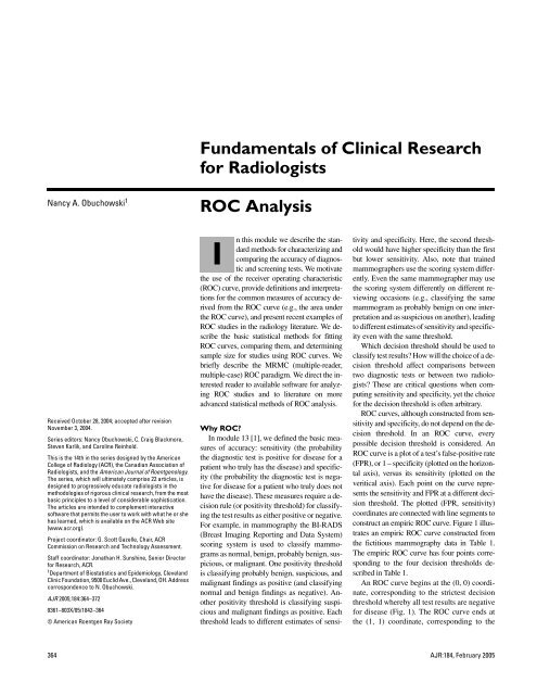 Fundamentals of Clinical Research for Radiologists ROC Analysis