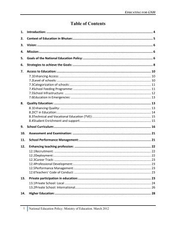Table of Contents - Gross National Happiness Commission