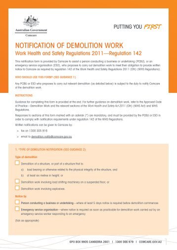Notification of demolition work [PDF,151KB] - Comcare