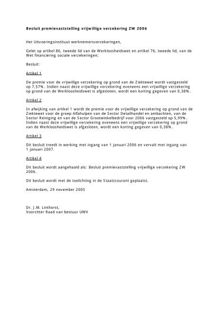 Besluiten premievaststelling WW ZW WAO 2006, 13 ... - UWV
