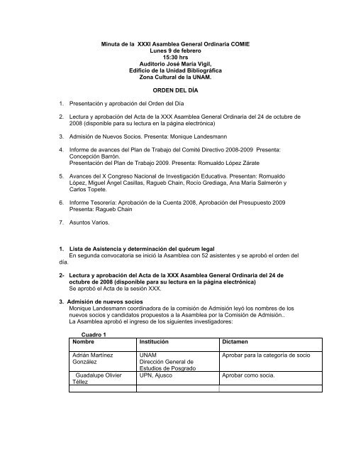 Acta de la XXXI Asamblea General Ordinaria de Socios - Consejo ...