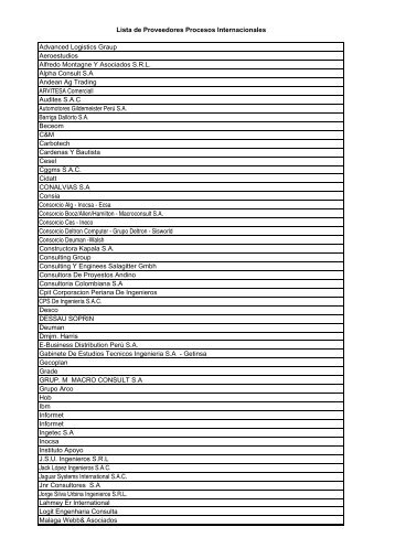 lista de proveedores internacionales - Protransporte