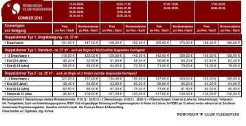 Preisliste Sommer 2012 - Robinson Club Fleesensee