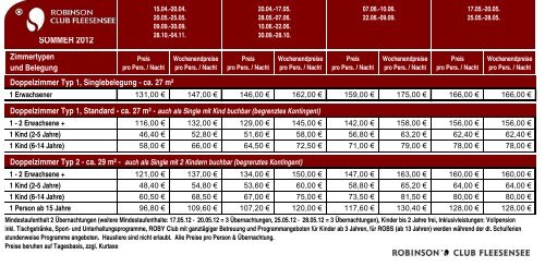 Preisliste Sommer 2012 - Robinson Club Fleesensee