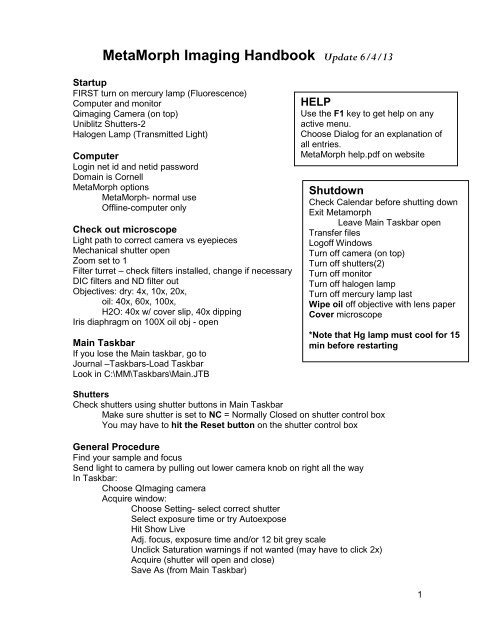 Olympus/Metamorph Fluorescent Microscope User Guide